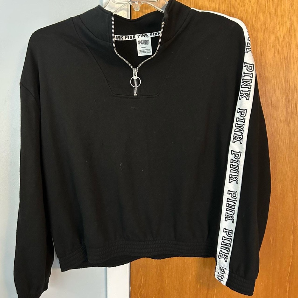 Victoria Secret Pink Black and White Quarter-Zip Sweatshirt